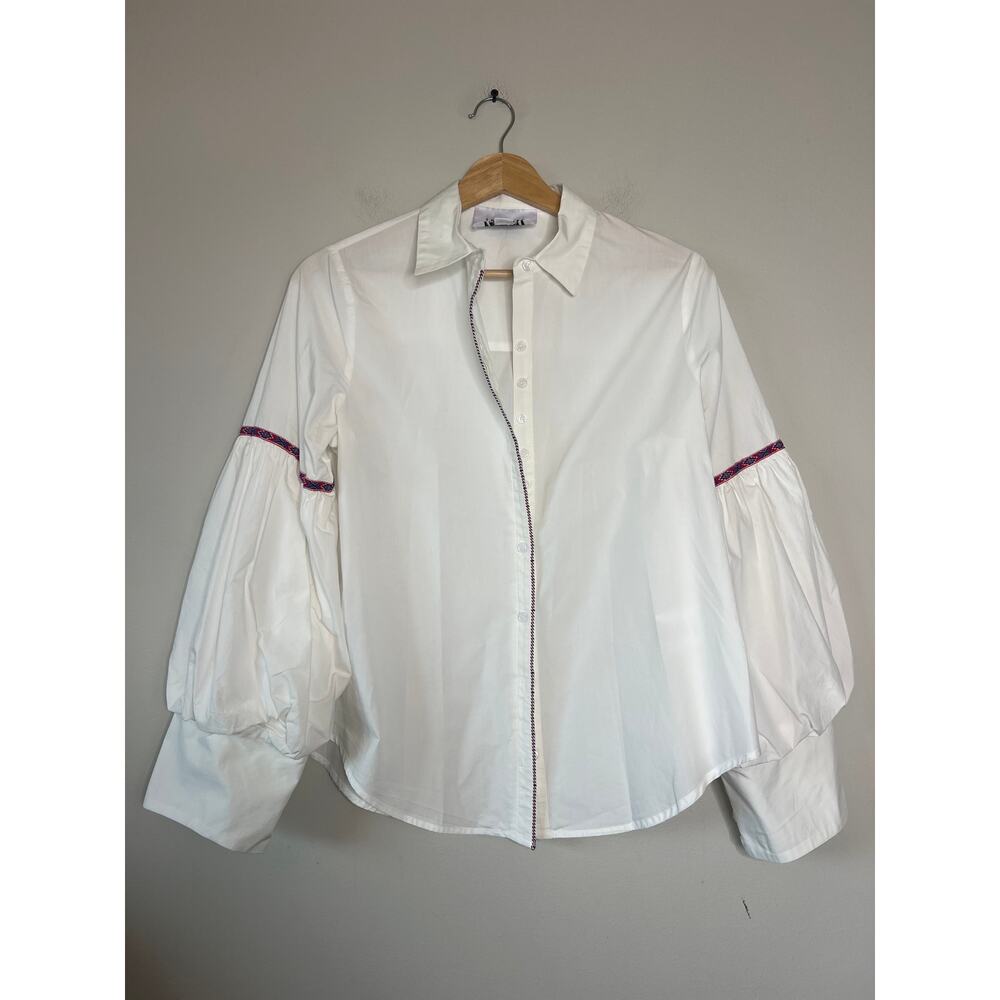 NEW The Shirt by Rochelle Behrens Collared Button Down Top White Size: Medium